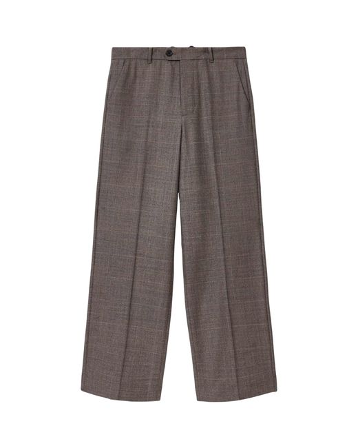 AllSaints Gray Wool-Blend Check Clover Trousers for men