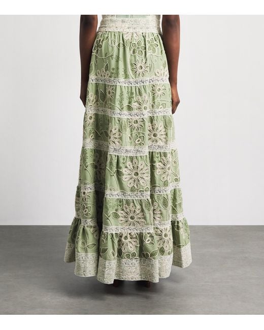 Alice + Olivia Green Embroidered Adira Maxi Skirt