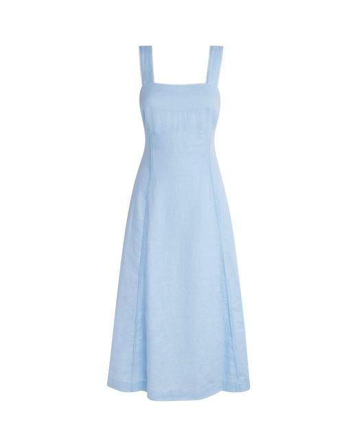 Heidi Klein Blue Linen Tie-Back Ponza Midi Dress