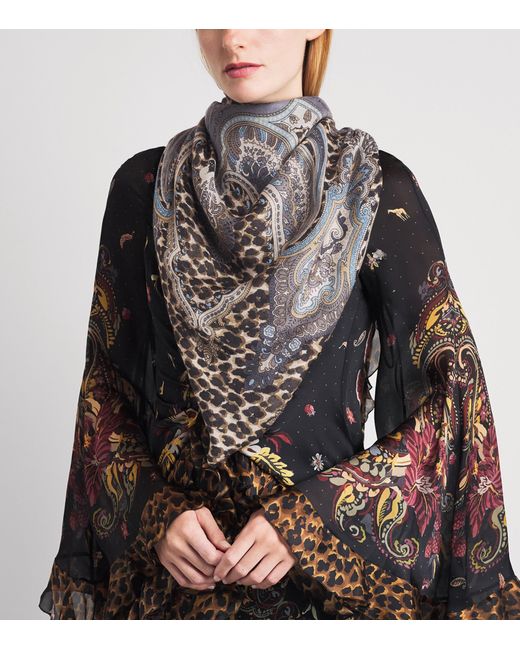 Etro Black Leopard Print Aida Shawl