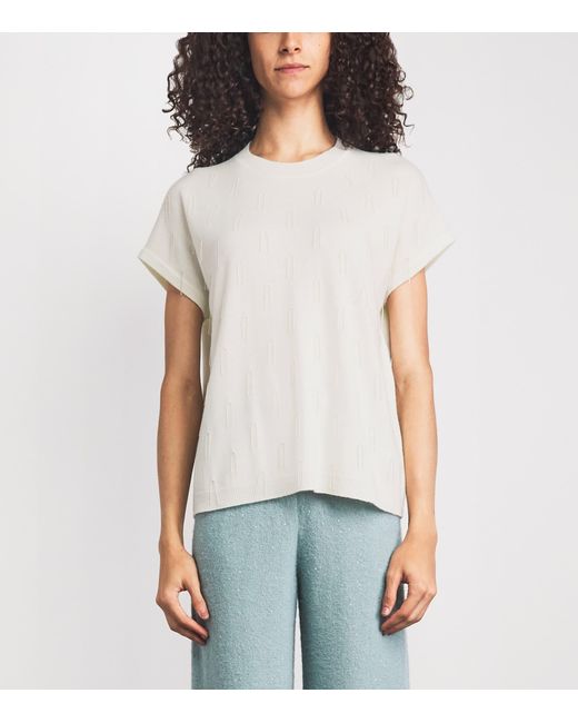 Fabiana Filippi White Wool-Silk-Cashmere Embellished T-Shirt