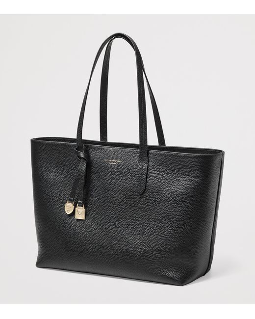 Aspinal Black Leather East West Tote Bag