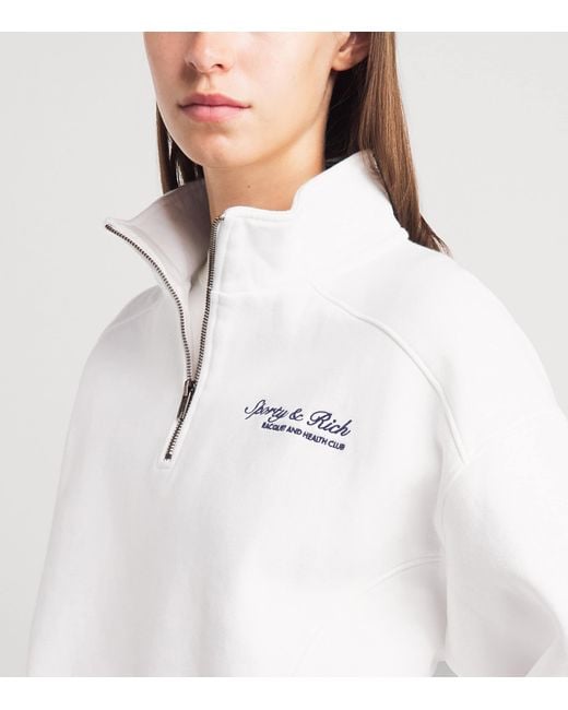 Sporty & Rich White Embroidered Syracuse Quarter-Zip Sweatshirt
