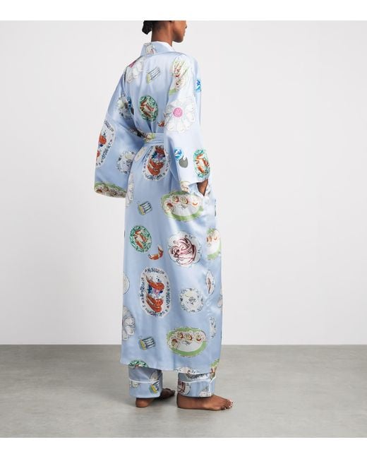 Olivia Von Halle Blue Silk Queenie Cadiz Seafood Night Robe
