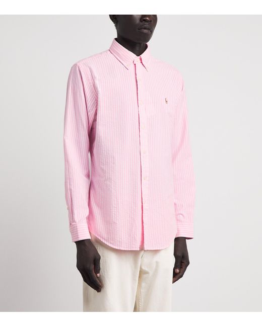Polo Ralph Lauren Pink Cotton Seersucker Stripe Shirt for men