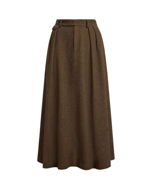 Ralph Lauren Brown Birdseye Tweed Evilyn Maxi Skirt