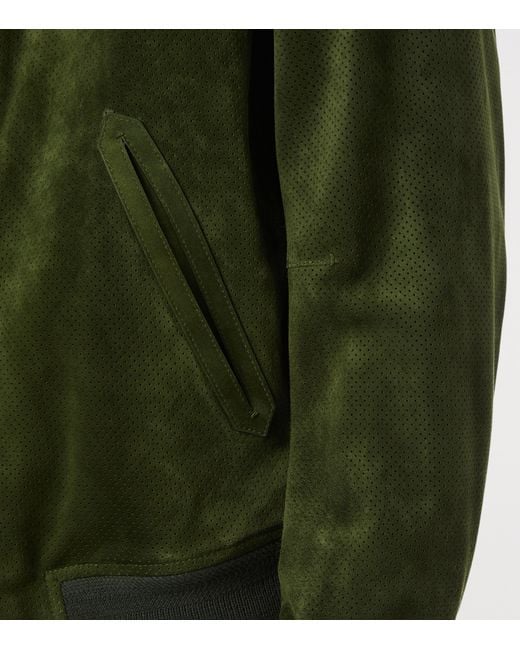 Tom Ford Green Leather Perforated Bomber Jacket for men