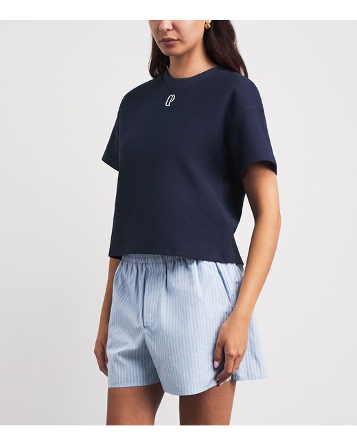 Claudie Pierlot Blue Cotton Logo-Embroidered T-Shirt