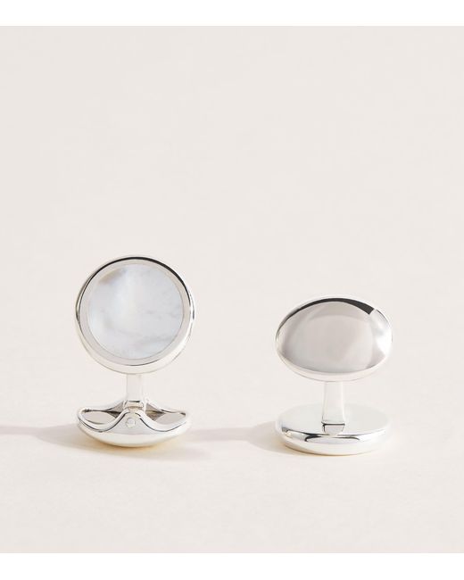 Deakin & Francis Natural Sterling Mother-Of-Pearl Round Cufflinks for men