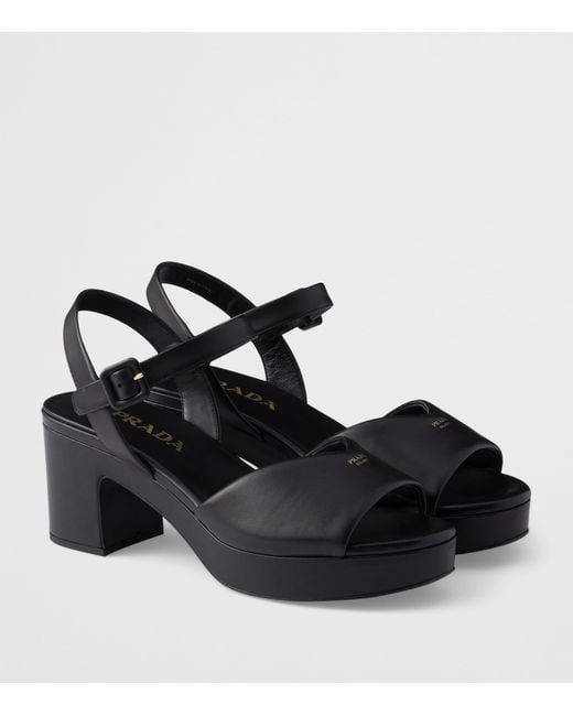 Prada Black Leather Padded Heeled Sandals 65