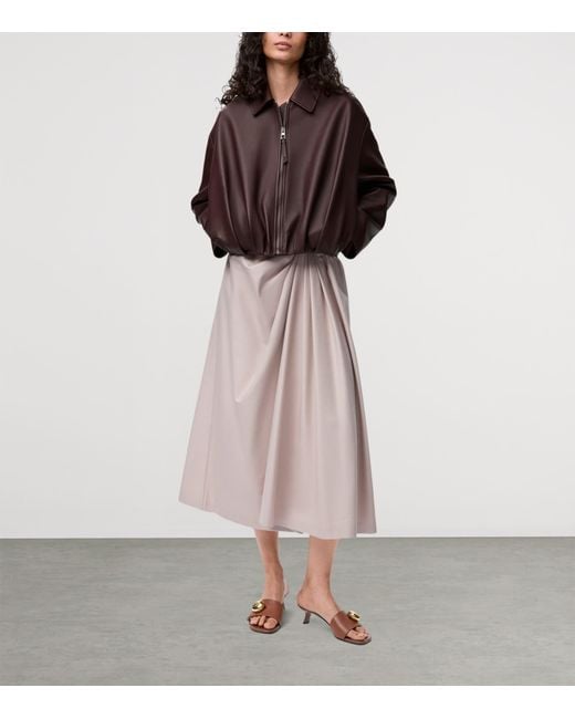 Loewe Brown Leather Draped Bomber Jacket