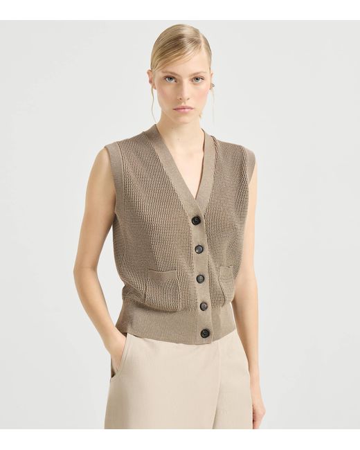 Brunello Cucinelli Gray Cotton-Blend Sleeveless Cardigan