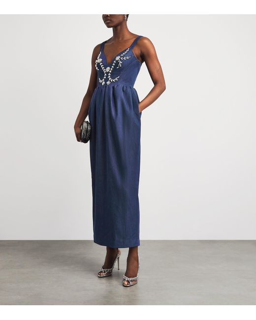 Huishan Zhang Blue Chambray Liviana Midi Dress