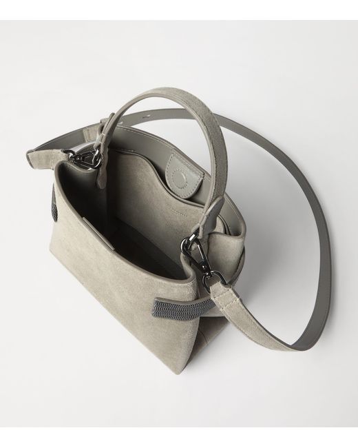 Brunello Cucinelli Metallic Small Suede Essence Top-Handle Bag