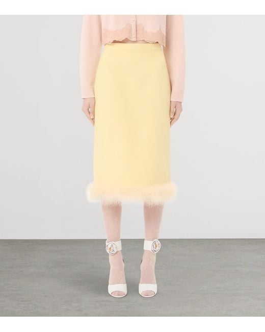 Valentino Yellow Virgin Wool-Silk Trimmed Midi Skirt