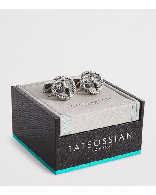 Tateossian Metallic Palladium Enamel-Detail Viper Cufflinks for men