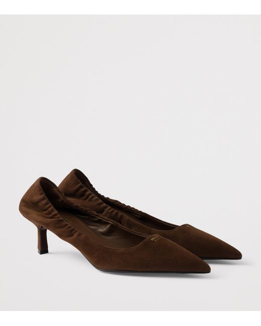 Prada Brown Suede Logo Pumps 55