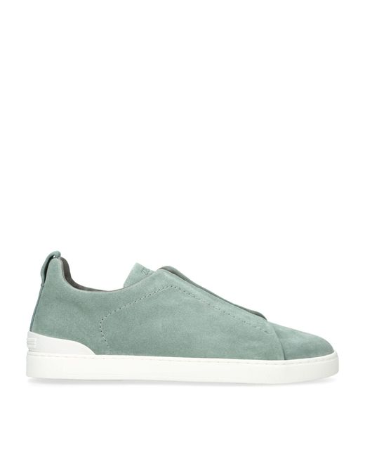 Zegna Green Suede Triple Stitch Sneakers for men