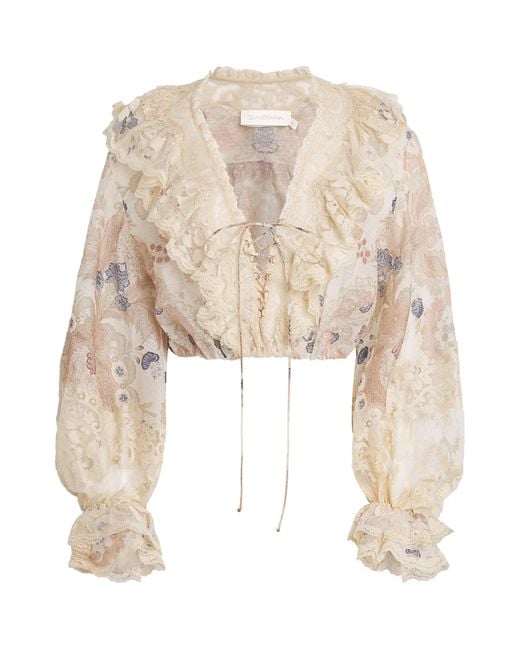 Zimmermann Natural Linen-Silk Rebellion Lace-Up Blouse