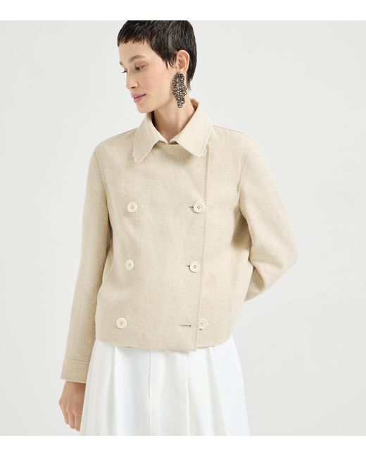 Brunello Cucinelli Natural Linen-Blend Pea Coat