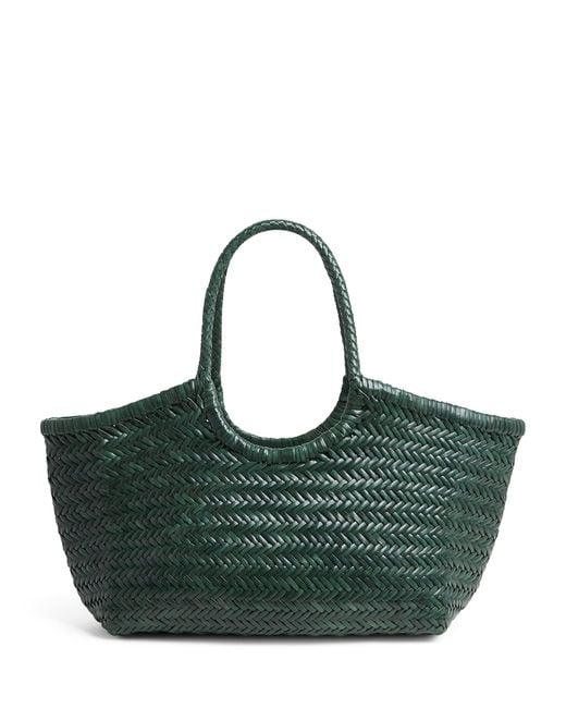 Dragon Diffusion Green Large Leather Woven Nantucket Tote Bag