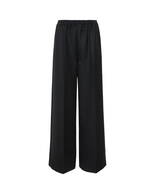Max Mara Black Stretch-Virgin Wool Drawstring Trousers