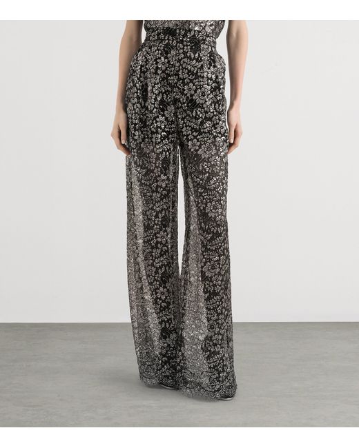 Dolce & Gabbana Gray Lamé Lace Wide-Leg Trousers