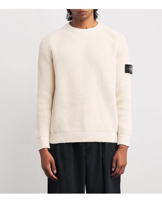 Stone Island White Recycled Cotton Crew-Neck Sweater for men