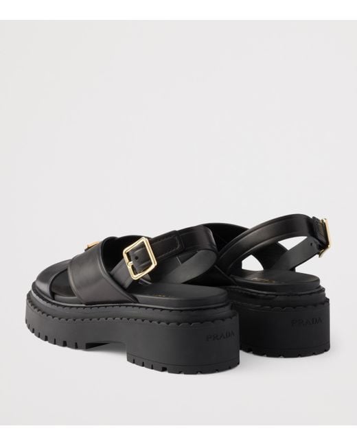 Prada Black Leather Crossover Platform Sandals 55