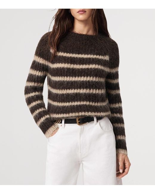 AllSaints Brown Wool-Blend Stripe Riga Sweater