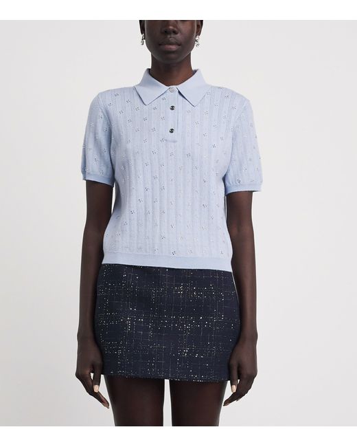 Maje Blue Wool-Blend Polo Sweater