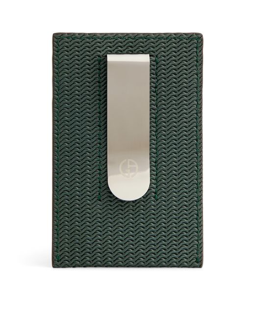 Giorgio Armani Green Embossed-Leather Card Holder for men