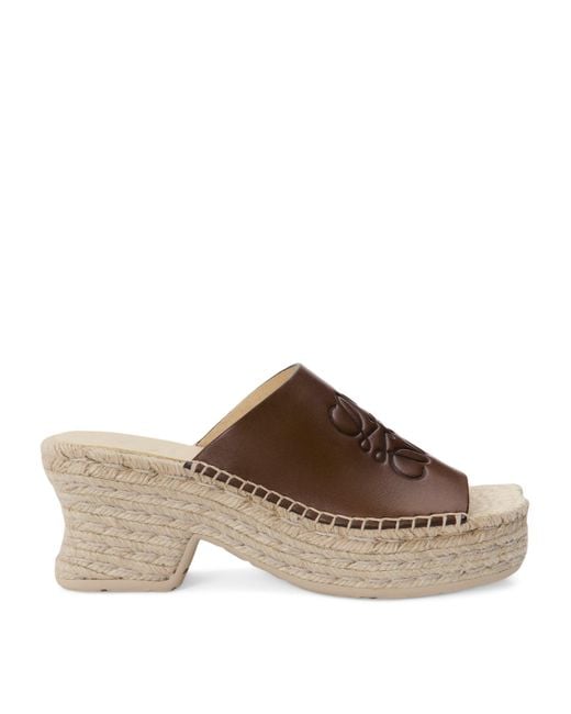 Loewe Brown Leather Petal Espadrille Wedge Sandals 80