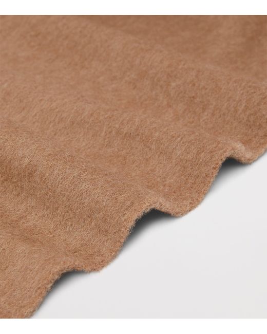 Max Mara Brown Wool Fringed Logo Scarf