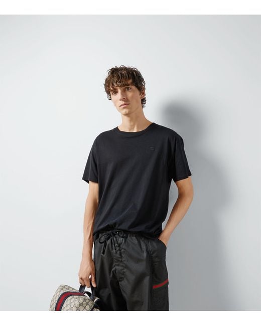 Gucci Black Cotton Jersey T-shirt With Double G for men