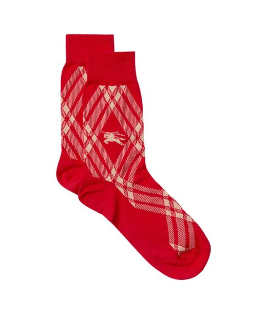 Burberry Red Cotton-blend Check Socks