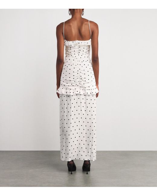 Alessandra Rich White Silk Polka Dot Maxi Dress
