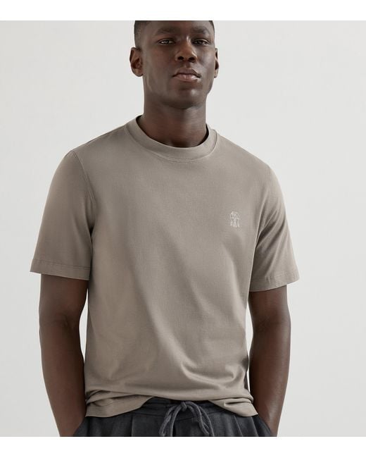 Brunello Cucinelli Gray Cotton Logo T-Shirt for men