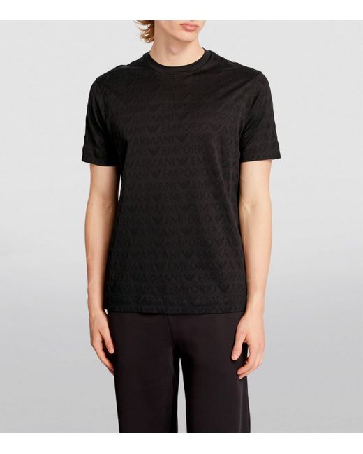 Emporio Armani Black Cotton Logo Jacquard T-Shirt for men