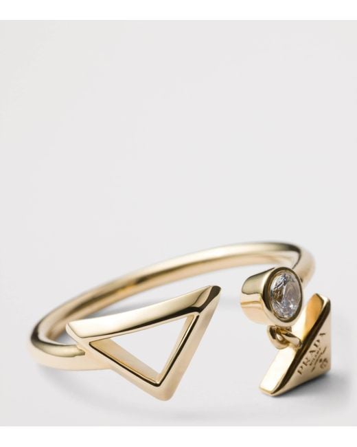 Prada Metallic Embellished Triangle Charm Ring