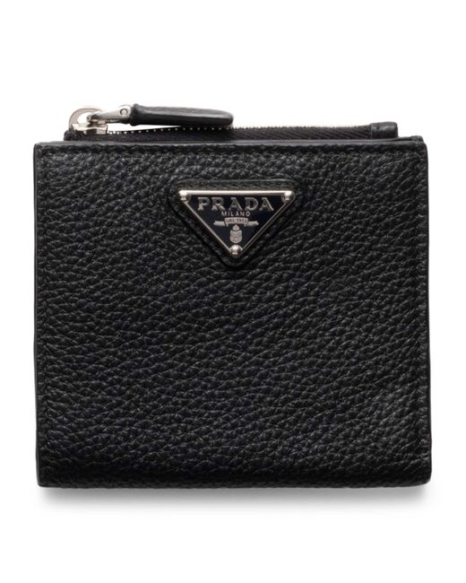 Prada Black Small Leather Zipped Wallet for men