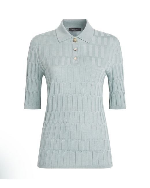 Fabiana Filippi Blue Cashmere-Silk Ribbed Polo Shirt