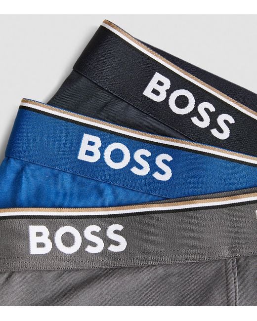 Boss Blue Stretch-Cotton Logo Trunks for men