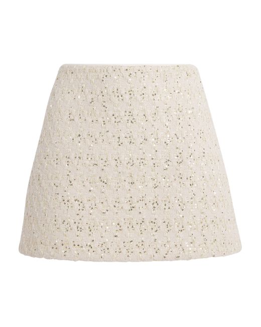 Alice + Olivia Natural Tweed Embellished Rubi Mini Skirt