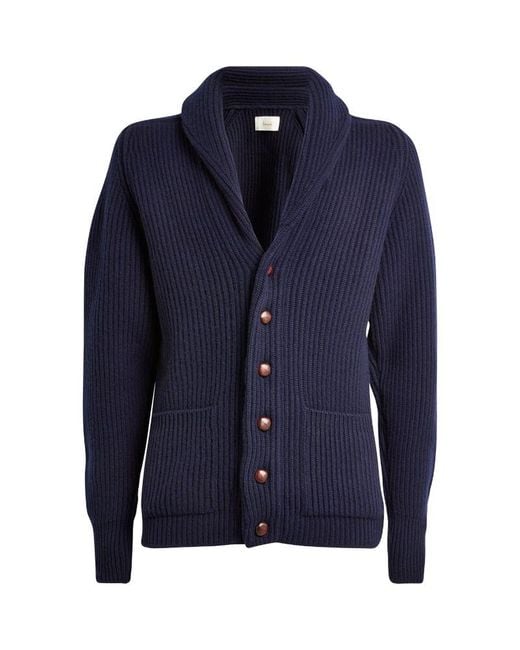 Harrods Blue Cashmere Shawl-Collar Cardigan for men