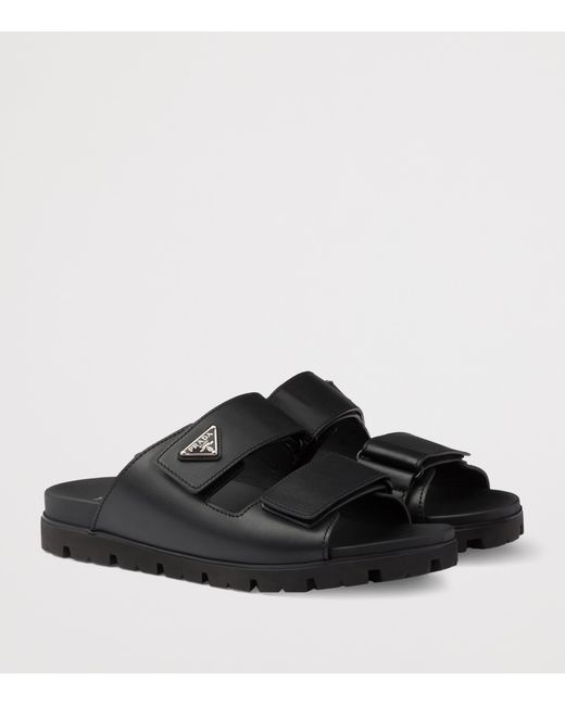 Prada Black Leather Triangle Sandals for men