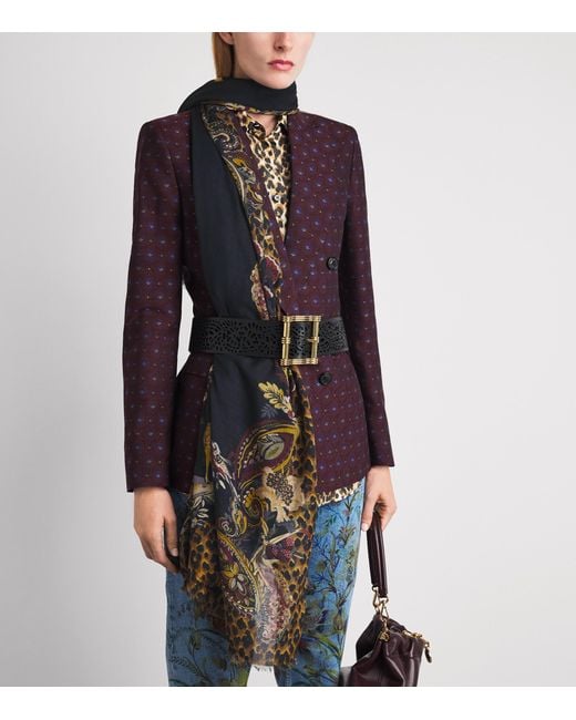 Etro Black Leopard And Paisley Print Scarf