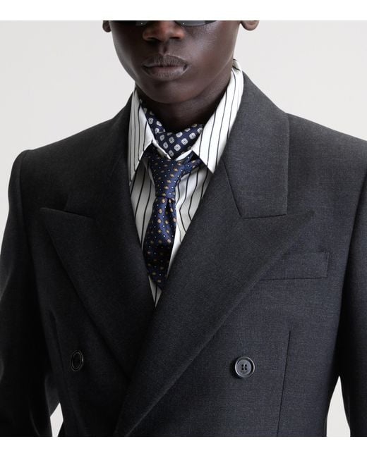 Saint Laurent White Silk Geometric-Pattern Tie for men