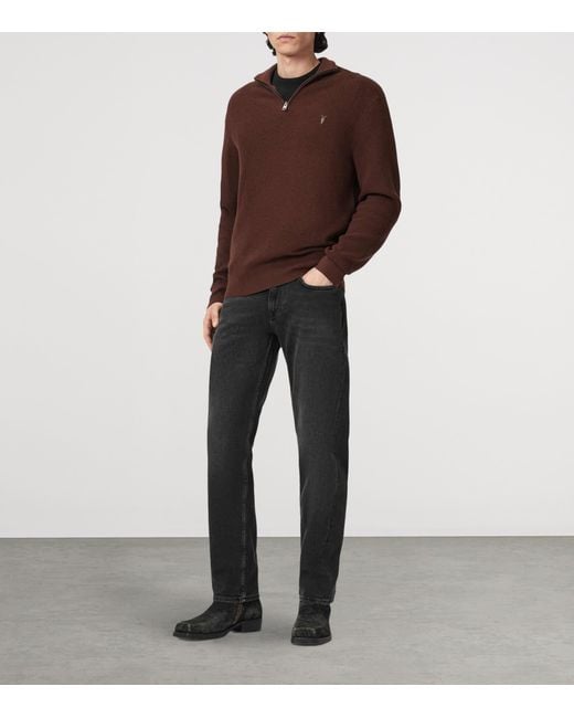 AllSaints Brown Funnel-Neck Aspen Sweater for men