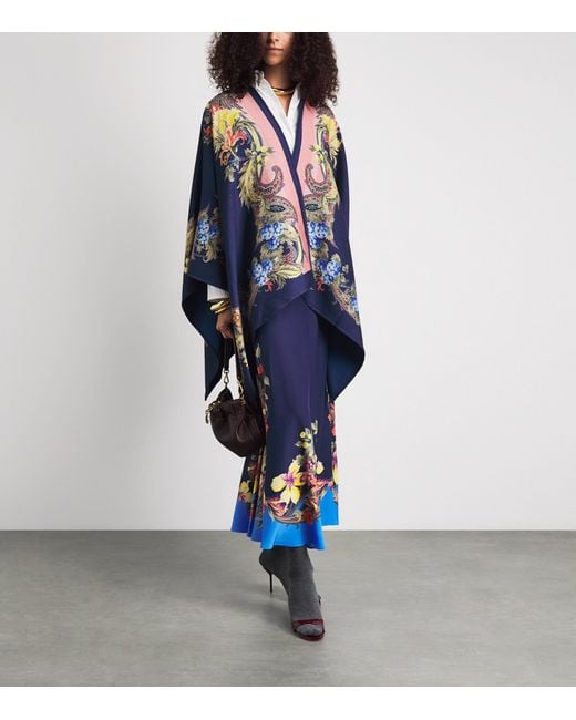 Etro Blue Wool-Blend Floral Paisley Cape